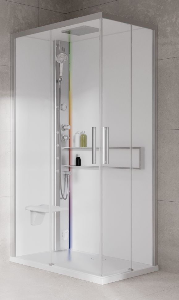 Novellini Glax 2 2.0 A kabina z hydromasażem 100x70 cm lewa parowa z brodzikiem srebrna G22A107ST5-1BB