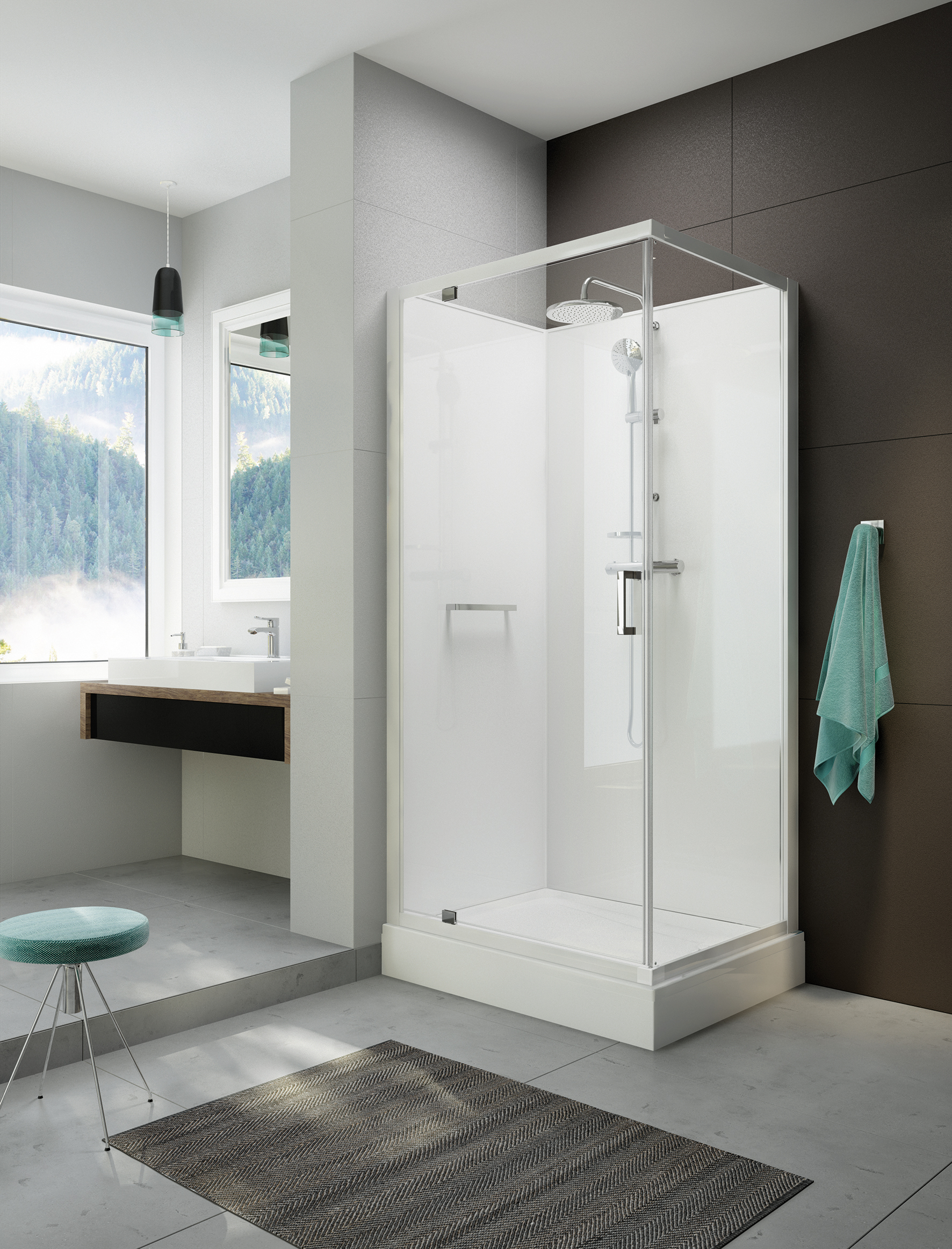 Sanplast Classic II Mineral kabina z brodzikiem i zestawem prysznicowym 80x100 cm prostokątna biały połysk/szkło przezroczyste ...