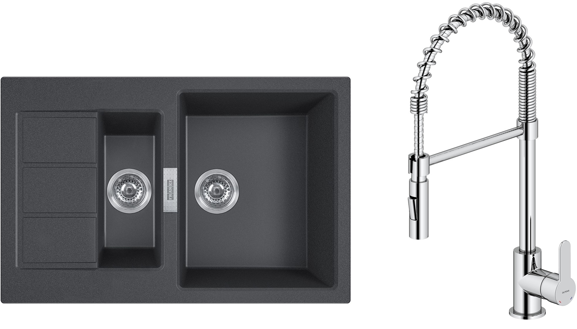 Zestaw Franke Sirius 2.0 S2D 651-78 zlewozmywak 78x50 cm z baterią kuchenną Oltens Duf onyx/chrom (1430618687, 35203100) - Wysyłka w 24h