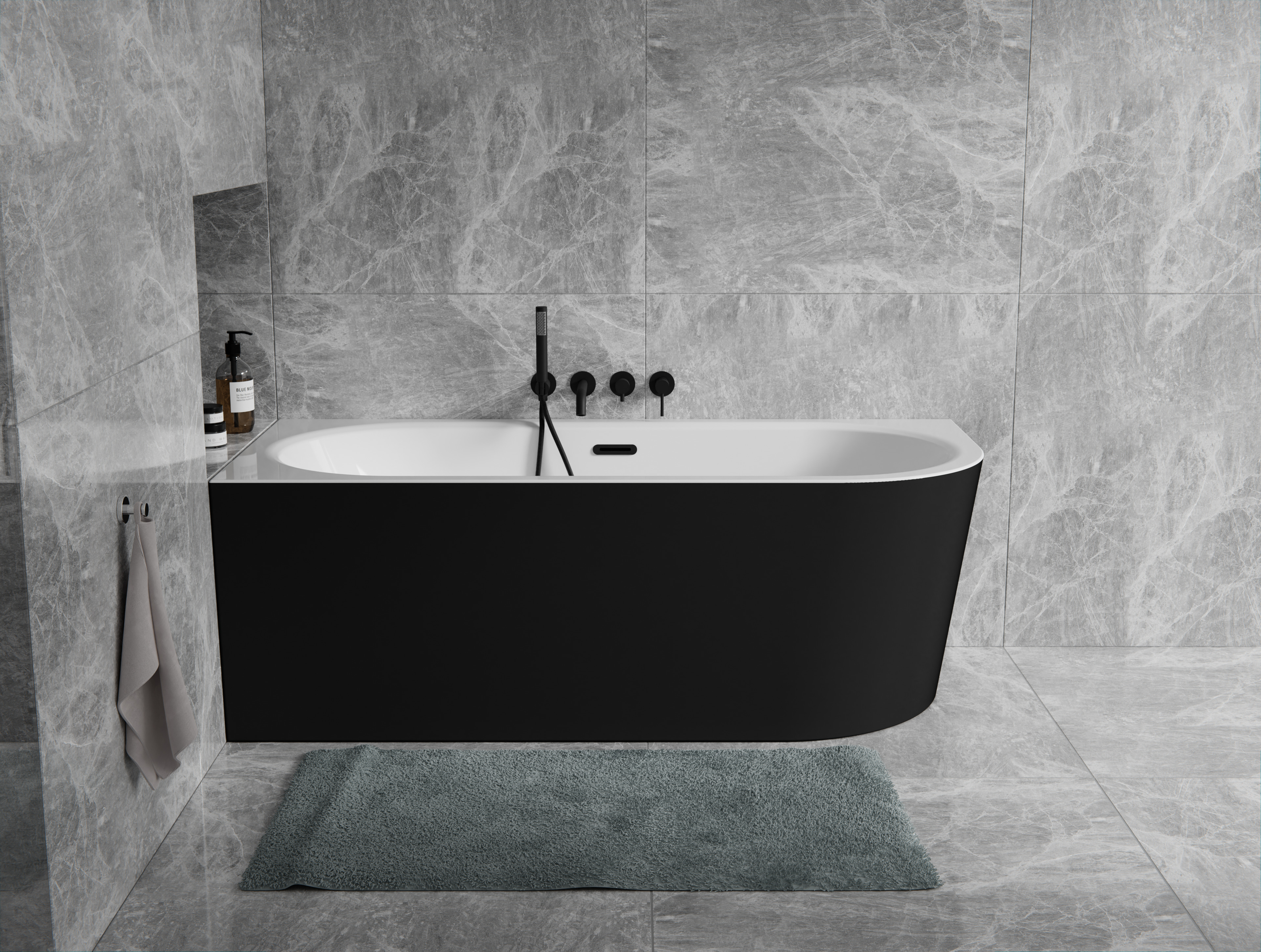 Besco Avita A-Line wanna wolnostojąca 149,6x74,7 cm narożna przyścienna lewa biały połysk/czarny połysk/czarny mat #WAA-15ABLCS