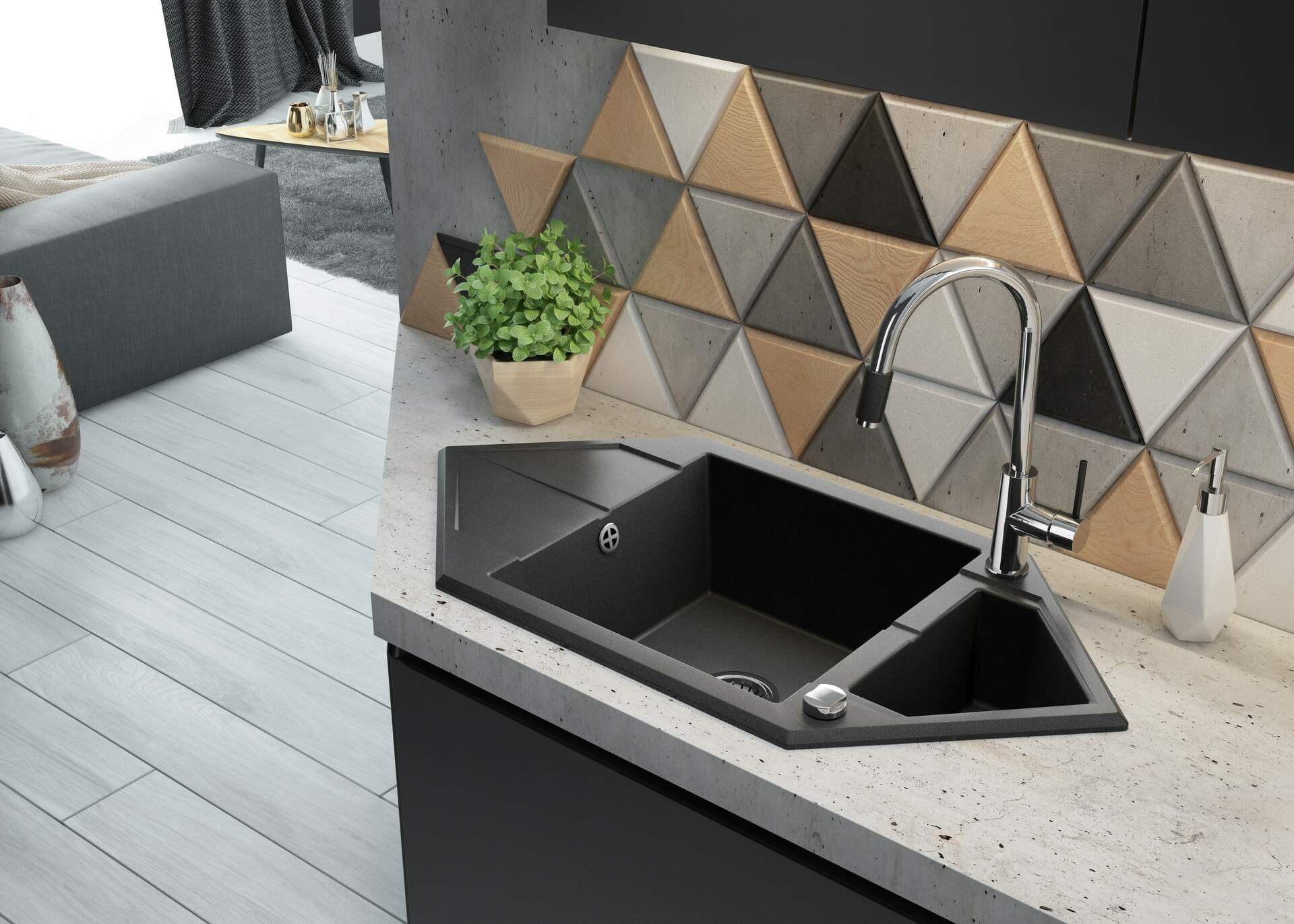 Deante Aster bateria do filtra wody stojąca chrom-czarna BCA064M