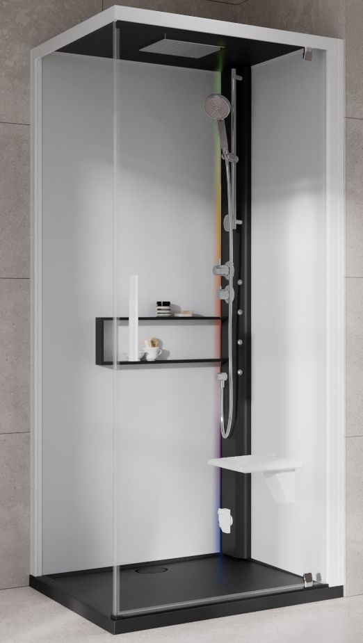 Novellini Glax 2 2.0 G+F kabina z hydromasażem 90 cm kwadratowa prawa parowa z brodzikiem czarna G22GF90DT5-1HU