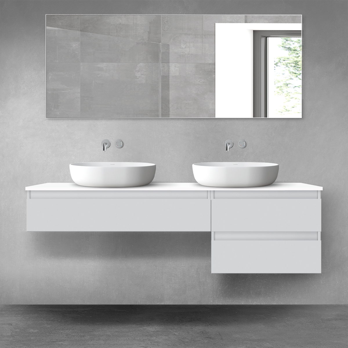Oltens Vernal zestaw mebli łazienkowych 160 cm z blatem szary mat/biały połysk 68330700 - Wysyłka w 24h