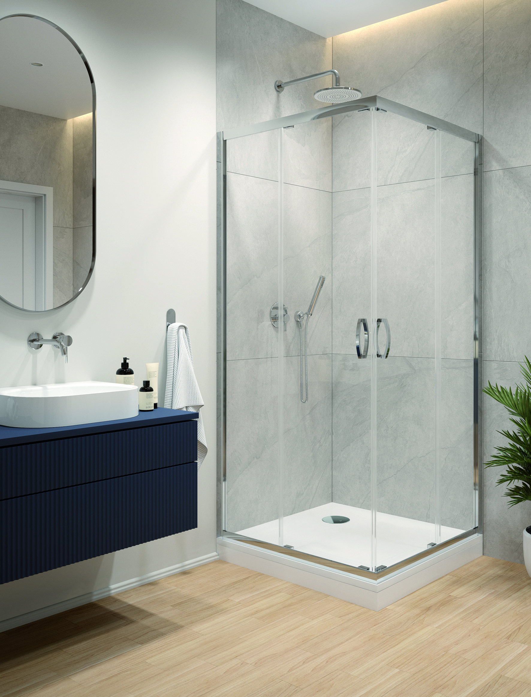 Sanplast Fris kabina z brodzikiem 80x80 cm kwadratowa srebrny połysk/szkło przezroczyste 602-330-3050-38-400