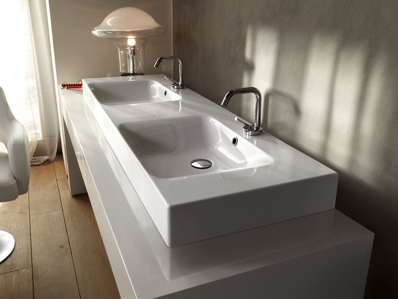 Kerasan Cento umywalka 140x45 cm prostokątna podwójna biała 353601