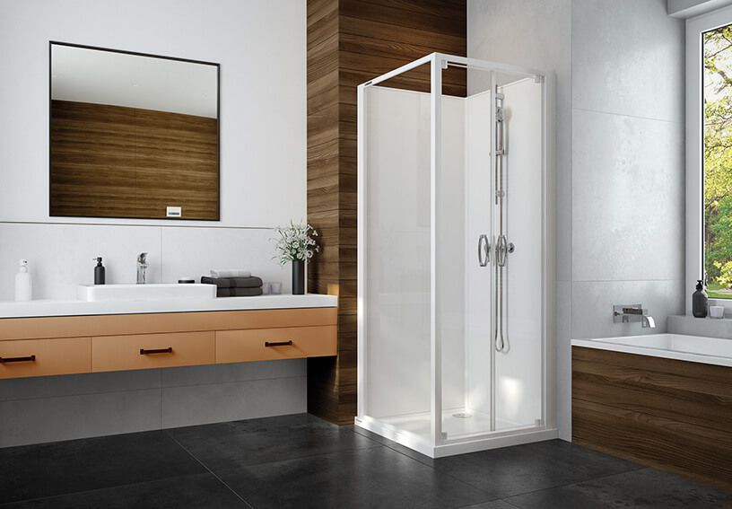 Sanplast Basic Complete Mineral kabina z brodzikiem i zestawem prysznicowym 70x70 cm kwadratowa biały połysk/szkło przezroczyste ...