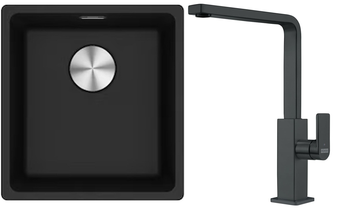 Franke Maris MRG 110-37 zlewozmywak 40x37 cm Fragranite onyx z baterią kuchenną Mythos czarna stal szlachetna (1250687249, 1150550441)