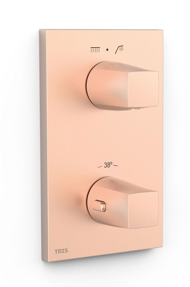 Tres Therm-Box bateria wannowo-prysznicowa podtynkowa termostatyczna różowe złoto mat 24-K 21125001OPM