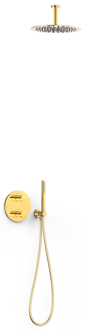 Tres Therm-Box zestaw prysznicowy podtynkowy termostatyczny z deszczownicą złoty połysk 24-K 26225003OR