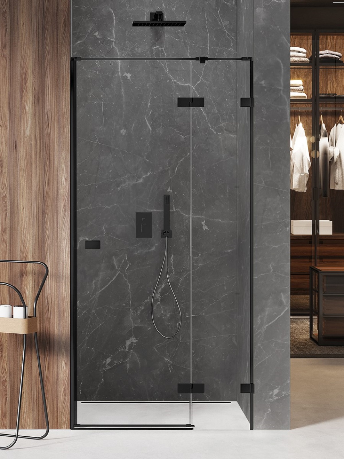 New Trendy Avexa Black drzwi prysznicowe 90 cm uchylne czarny mat/szkło przezroczyste EXK-1549