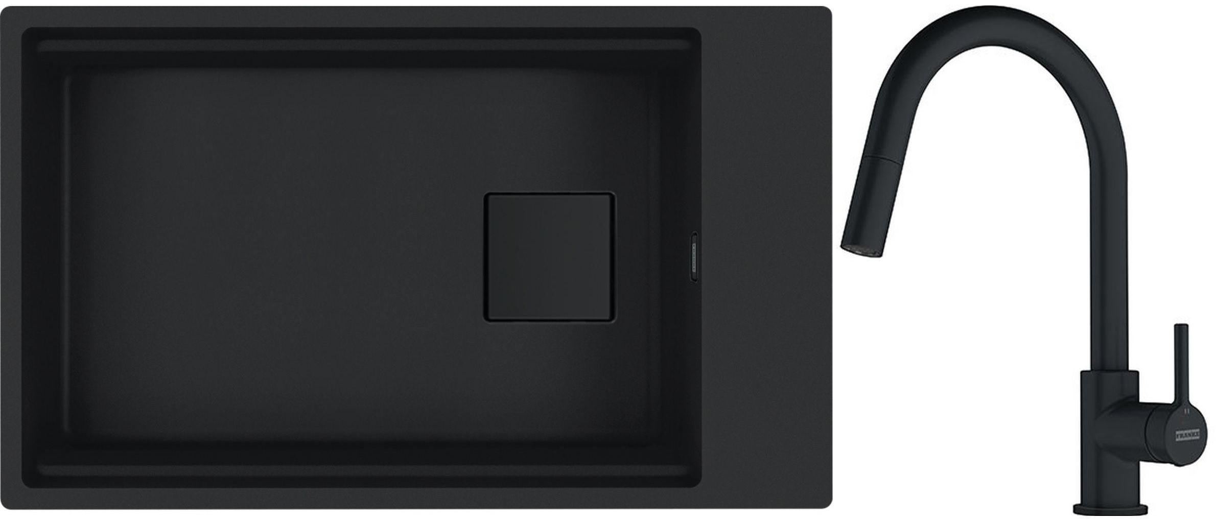 Franke Kanon KNG 110-62 zlewozmywak granitowy 76x46 cm czarny z baterią kuchenną Lina Pull-Out czarny mat (1250721161, 1150626053)