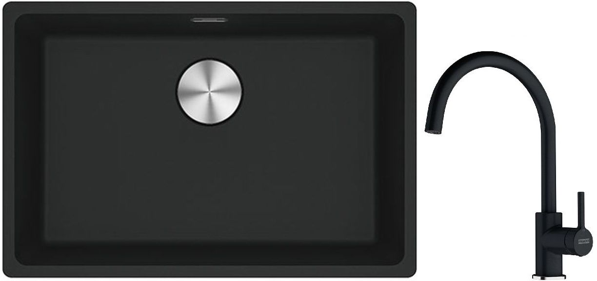 Franke Maris MRG 110-52 zlewozmywak 52x40 cm Fragranite czarny mat z baterią kuchenną Lina onyx (1250687252, 1150626020) - Wysyłka w 24h