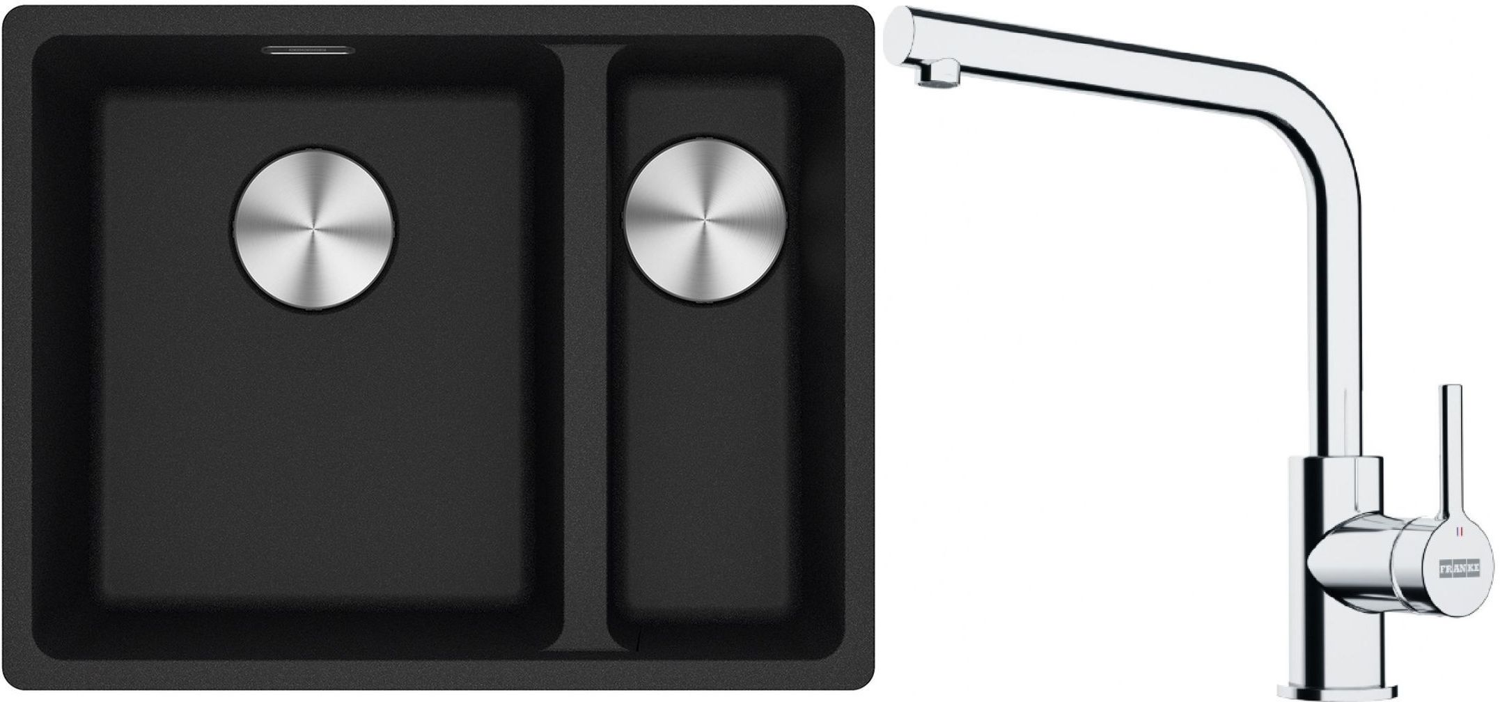 Franke Maris MRG 160-34-15SBR zlewozmywak 52x40 cm Fragranite onyx z baterią kuchenną Lina chrom (1250687265, 1150693230)
