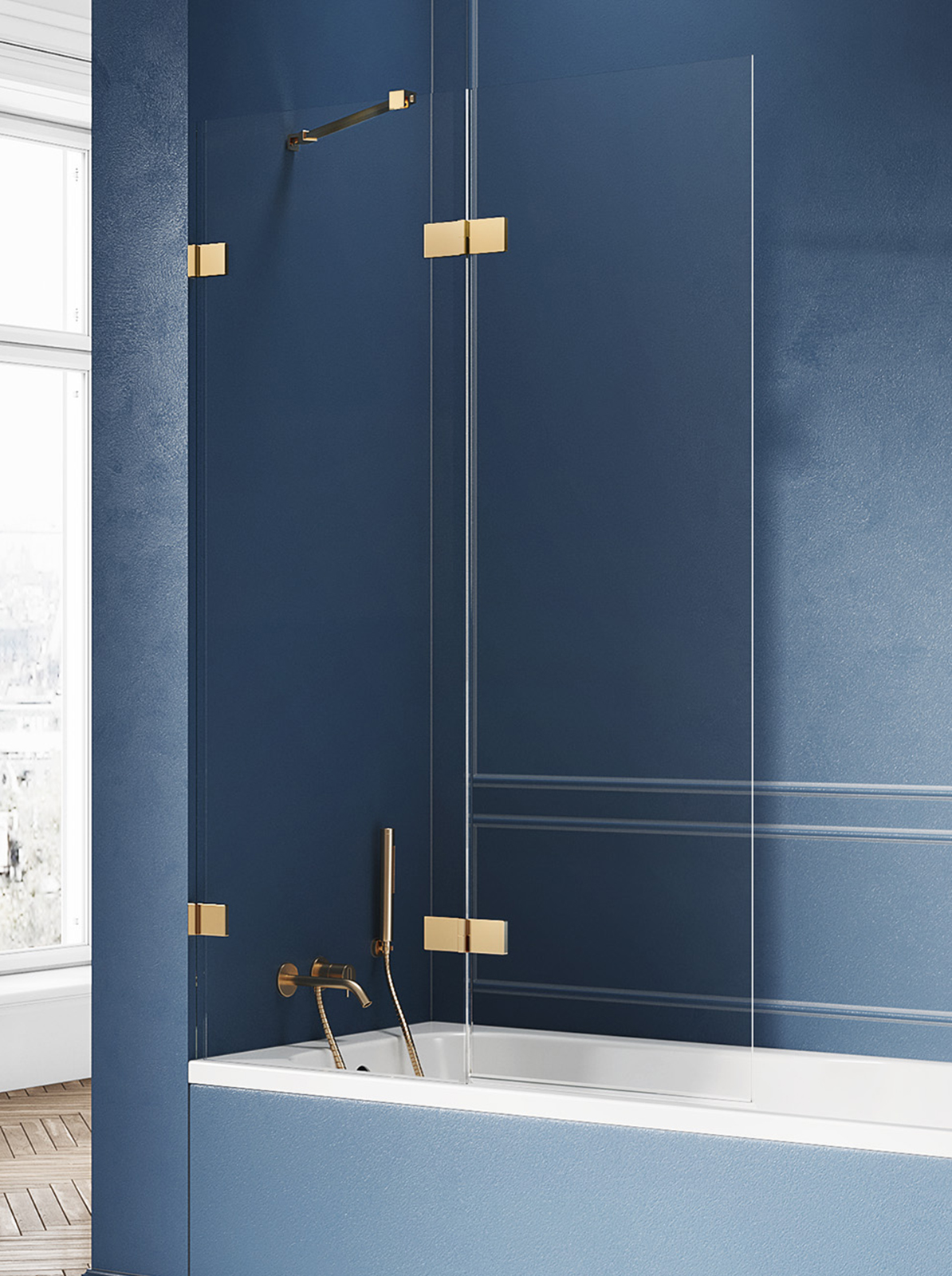 New Trendy Avexa Gold Brushed parawan nawannowy 100 cm lewy złoty szczotkowany/szkło przezroczyste EXK-2010