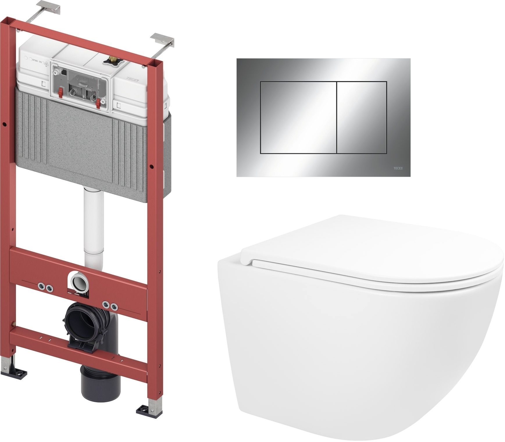 Zestaw Oltens Hamnes Stille miska WC wisząca spłukiwanie wirowe z deską wolnoopadającą i stelaż podtynkowy Tece Base z przyciskiem ...