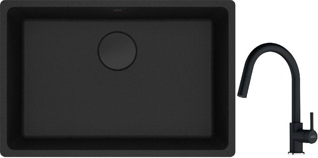 Franke Maris MRG 110-62 zlewozmywak 62x40 cm Fragranite czarny mat z baterią kuchenną Lina onyx (1250697758, 1150626055) - Wysyłka w 24h