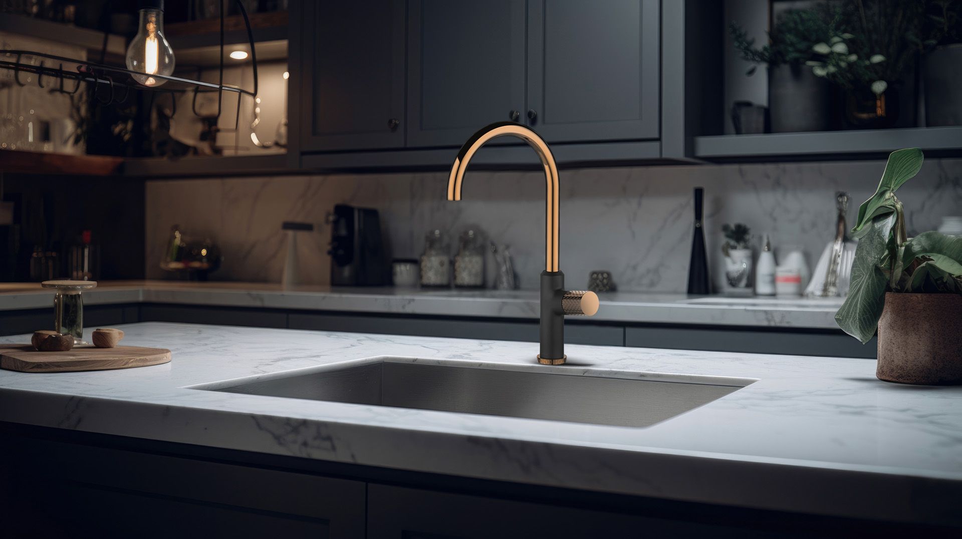 Invena Moonlight bateria kuchenna stojąca różowe złoto/czarny BZ77014V