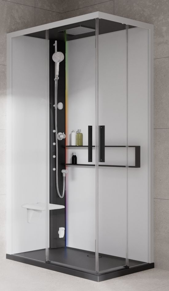 Novellini Glax 2 2.0 A kabina z hydromasażem 100x70 cm lewa parowa z brodzikiem czarna G22A107SM5-1HU