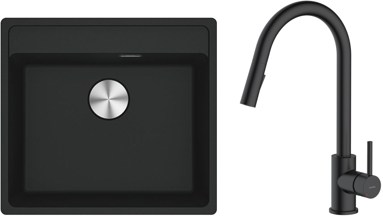 Zestaw Franke Maris MRG 610-52 zlewozmywak 51x56 cm z baterią kuchenną Oltens Litla czarny mat (1140661761, 35204300) - Wysyłka w 24h