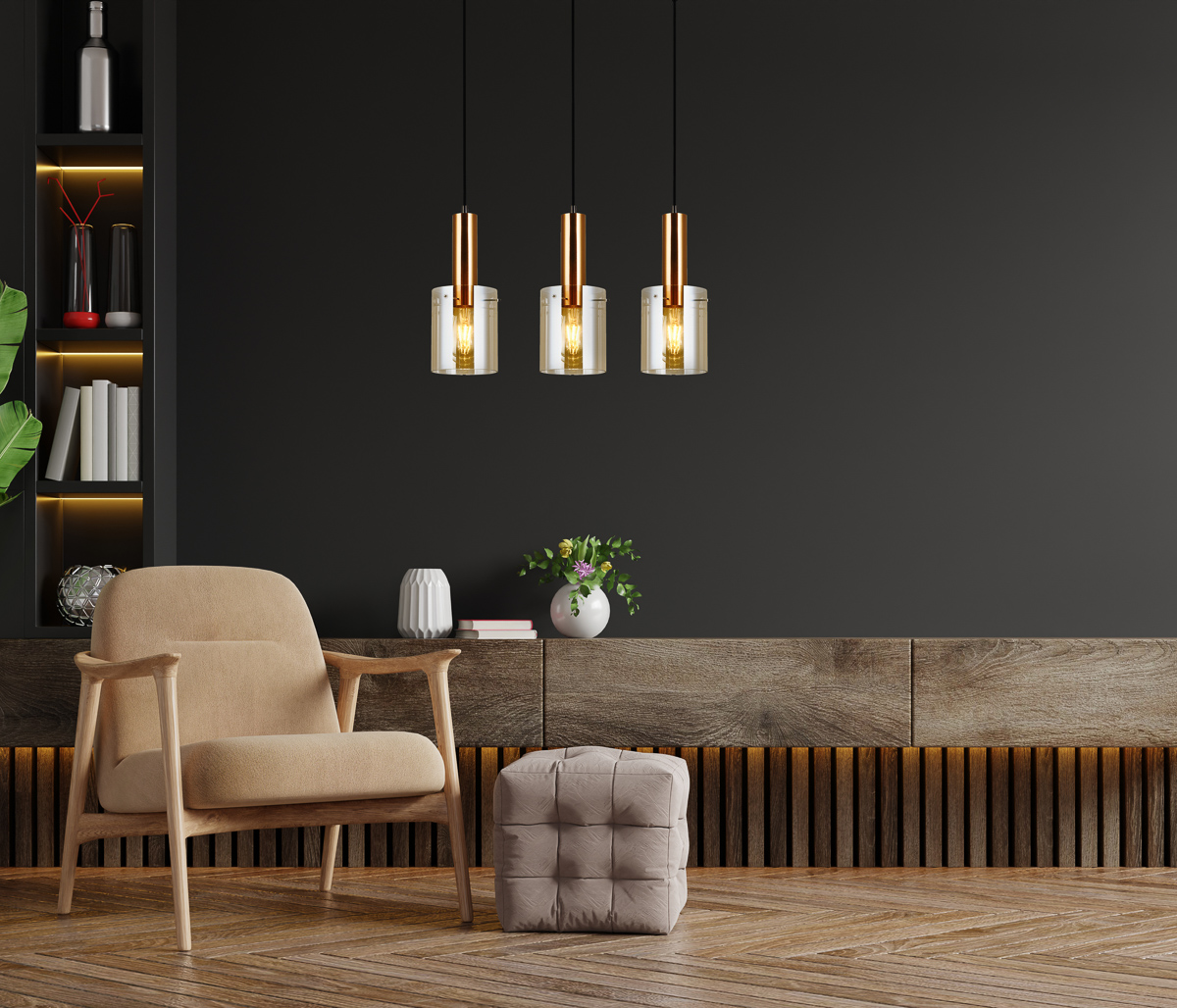 Italux Sardo lampa wisząca 1x40 W mosiądz-bursztynowa PND-5581-3-BRO+AMB