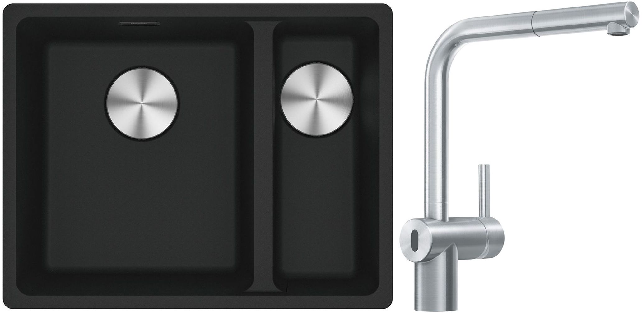 Franke Maris MRG 160-34-15SBR zlewozmywak 52x40 cm Fragranite czarny mat z baterią kuchenną Atlas Neo Sensor stal szlachetna (1250687264, ...