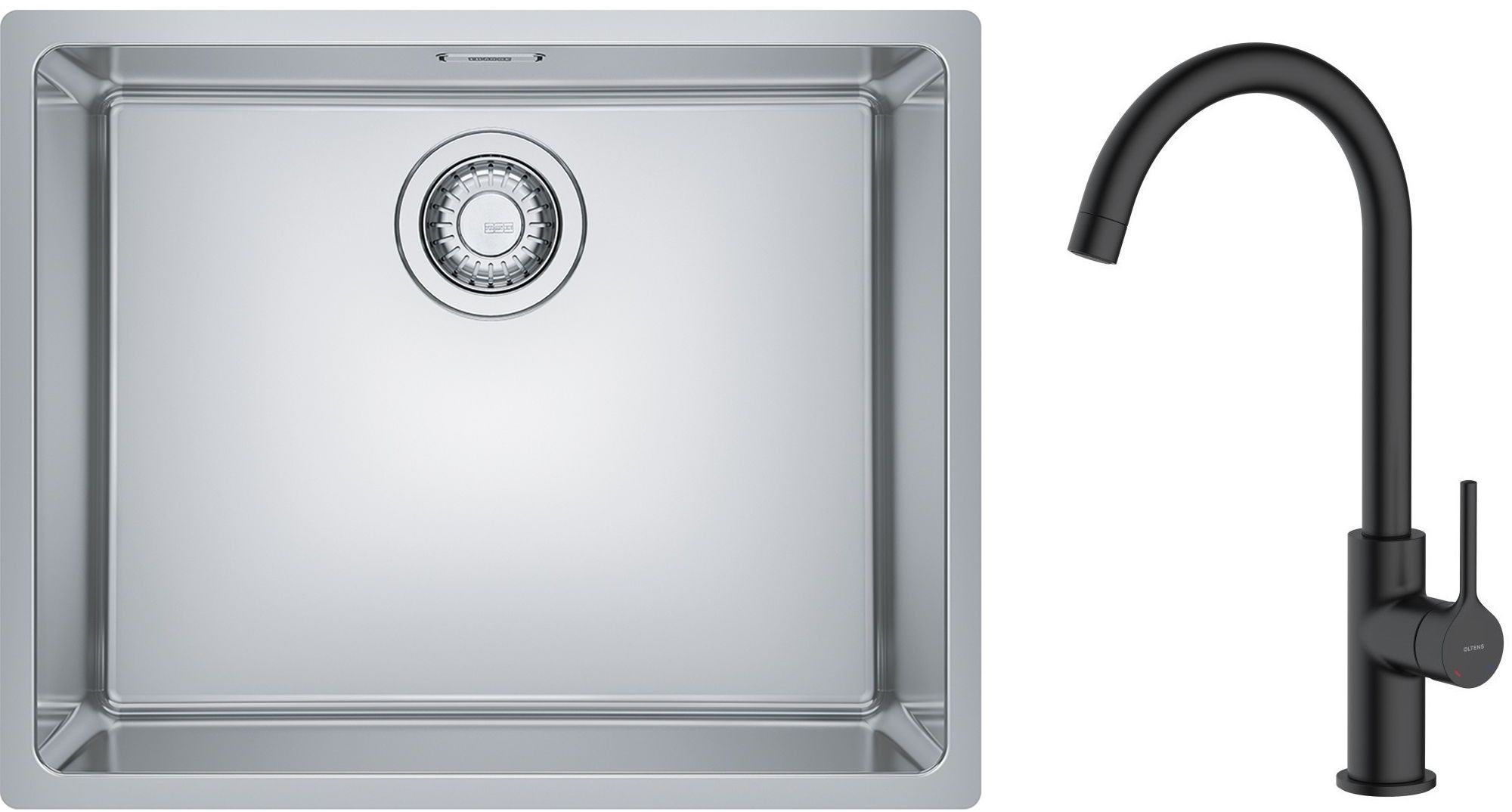 Zestaw Franke Maris 110-50 zlewozmywak stalowy 50x40 cm z baterią kuchenną Oltens Skafta jedwab/czarny mat (1220543996, 35206300) - Wysyłka w 24h