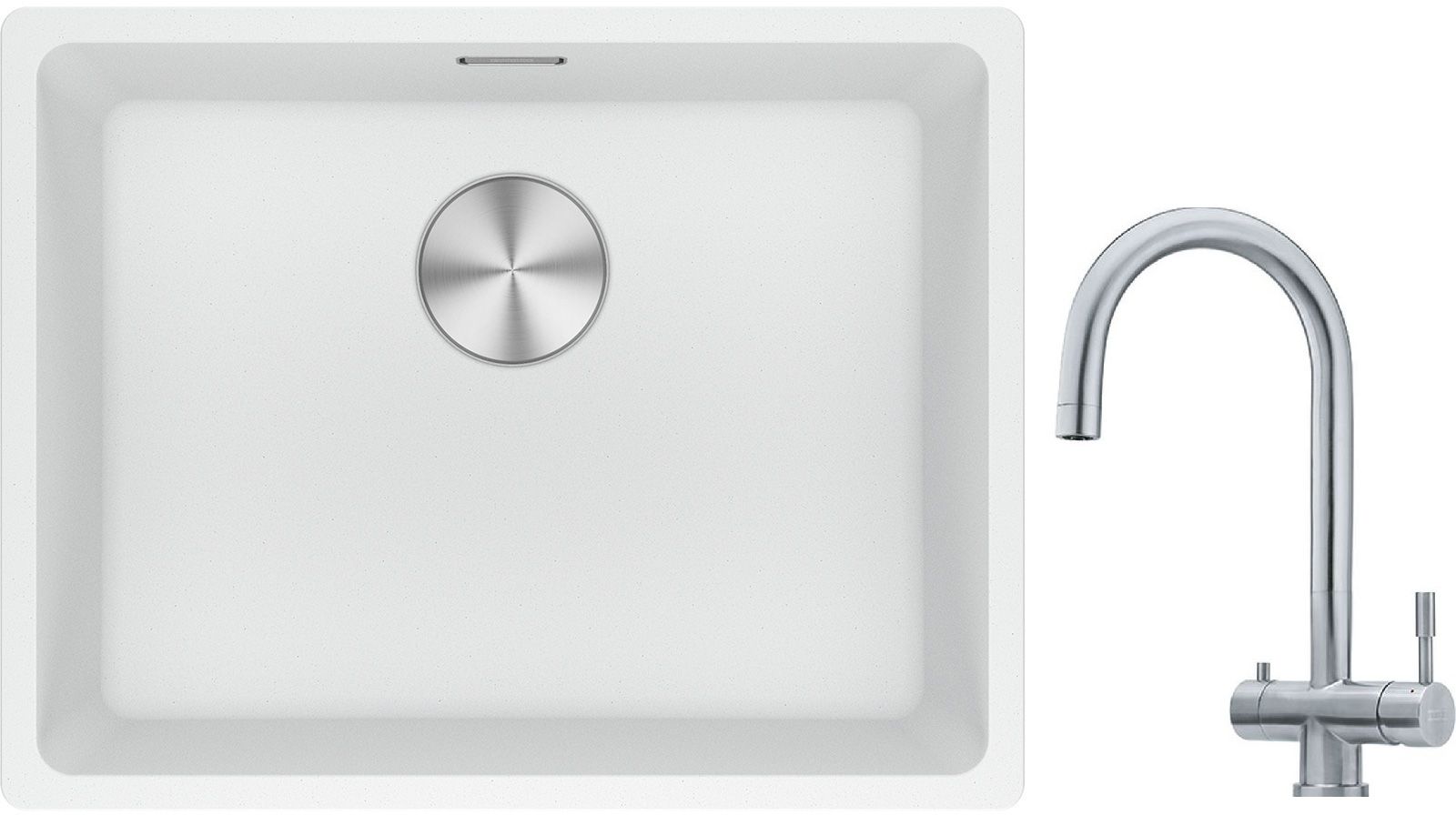 Franke Maris MRG 110-52 zlewozmywak 52x40 cm Fragranite biały polarny z baterią kuchenną Eos stal szlachetna (1250687255, 1200179979)