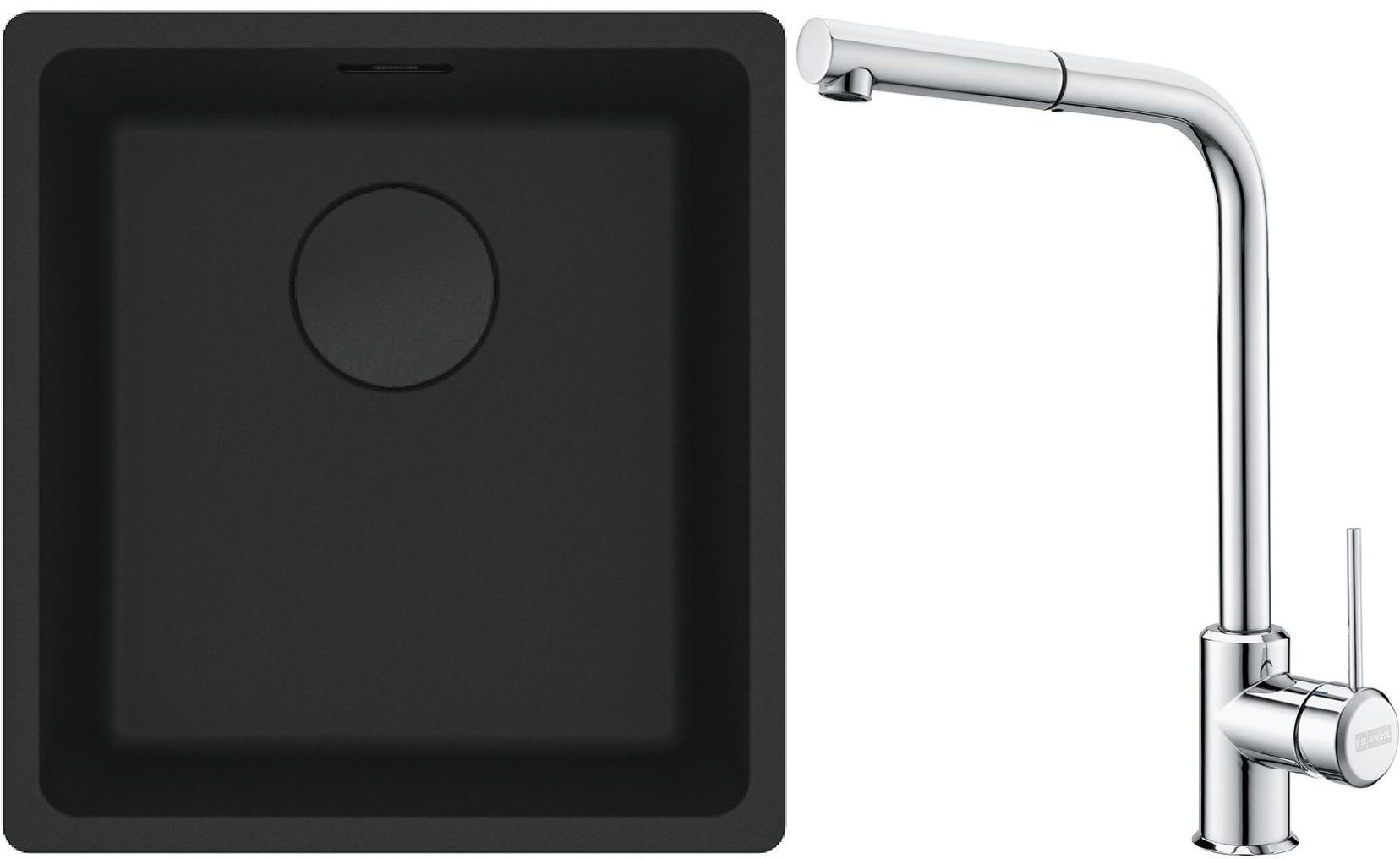 Franke Maris MRG 110-37 zlewozmywak 40x37 cm Fragranit + czarny mat z baterią kuchenną Sirius Side chrom (1250697760, 1150668280) - Wysyłka w 24h