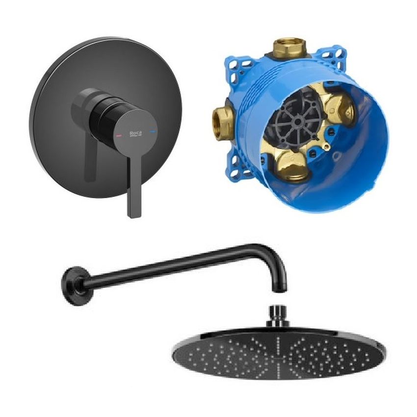 Roca Naia Black zestaw prysznicowy podtynkowy z deszczownicą czarny (A5A2B96CN0, A525869403, A5B3950CN0, A5B0250CN0)
