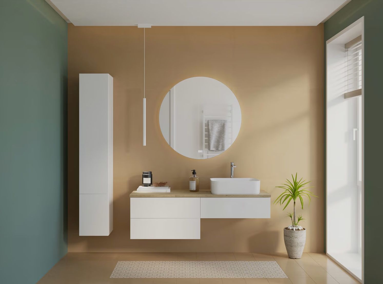 Kronenbach Cube szafka z blatem 141x48,7x44,5 cm podumywalkowa wisząca biały połysk-jasny dąb KBWTKOWTL1413WHGH