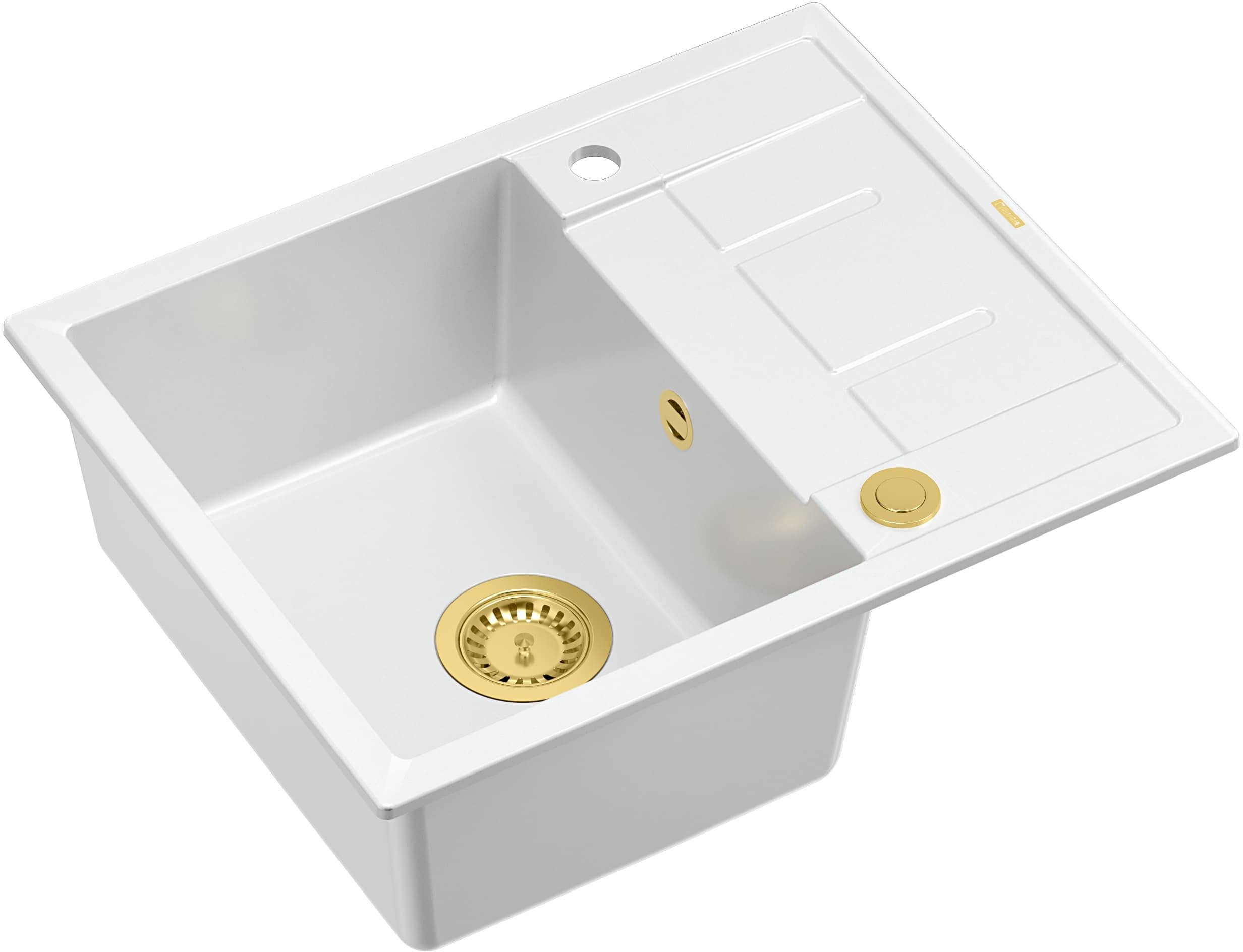 Quadron Morgan 116 zlewozmywak 62x50 cm wpuszczany GraniteQ snow white/złoty HB8210U1-G1_P2O