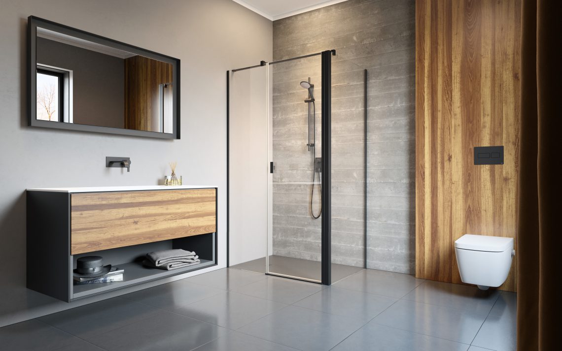 Radaway Nes 8 Black KDS II ścianka prysznicowa 90 cm boczna czarny mat/szkło przezroczyste 10080090-54-01