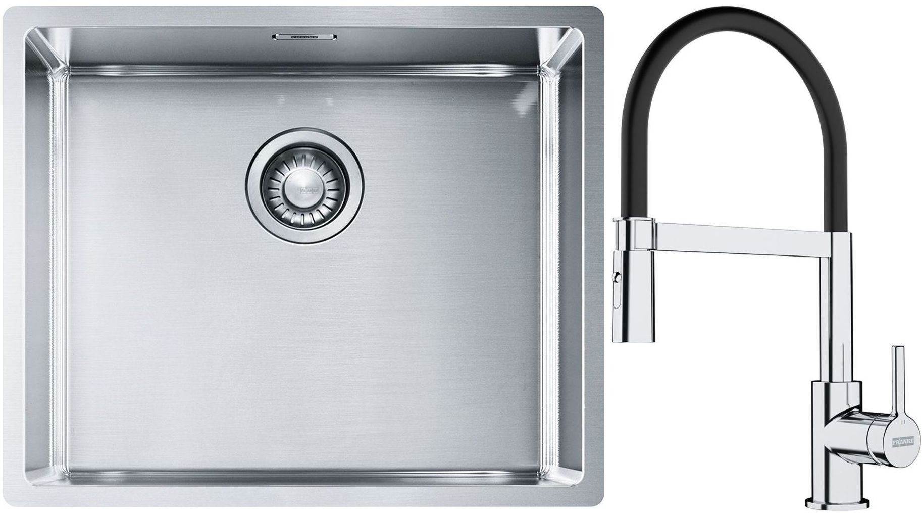 Franke Box BXX 110-50/BXX 210-50 zlewozmywak 54x45 cm stalowy z baterią kuchenną Lina chrom/czarny (1270453656, 1150626085) - Wysyłka w 24h