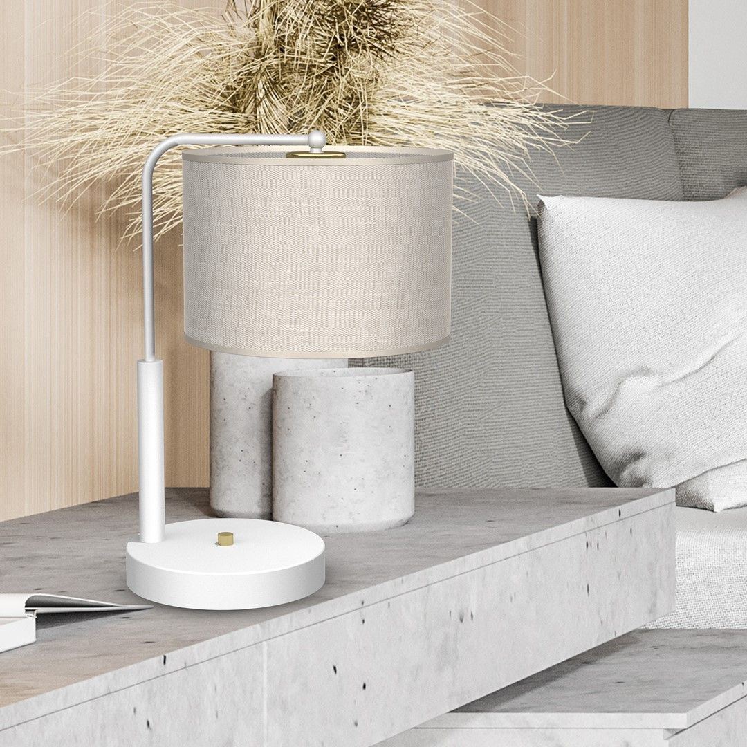 Milagro Lino lampa stołowa 1x60W biała/len MLP7502