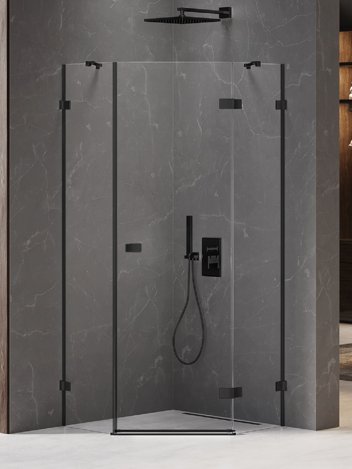 New Trendy Avexa Black kabina prysznicowa 90x90 cm pięciokątna prawa czarny mat/szkło przezroczyste EXK-3876