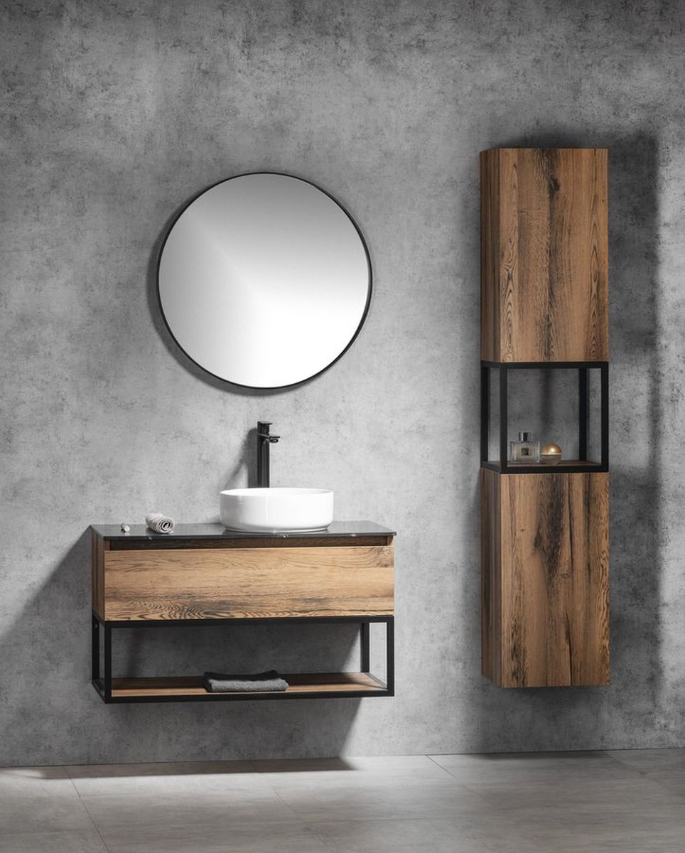 Sapho Skara szafka 171 cm boczna wisząca słupek czarny mat/dąb Collingwood CG010-1919