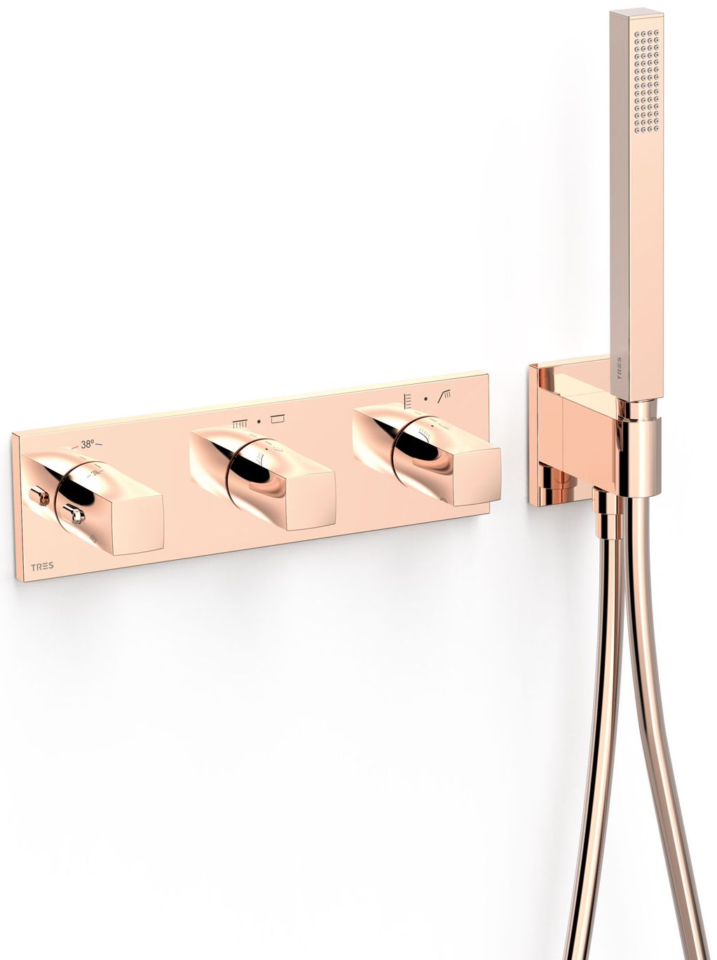 Tres B-System bateria wannowo-prysznicowa podtynkowa termostatyczna różowe złoto połysk 30725401OP