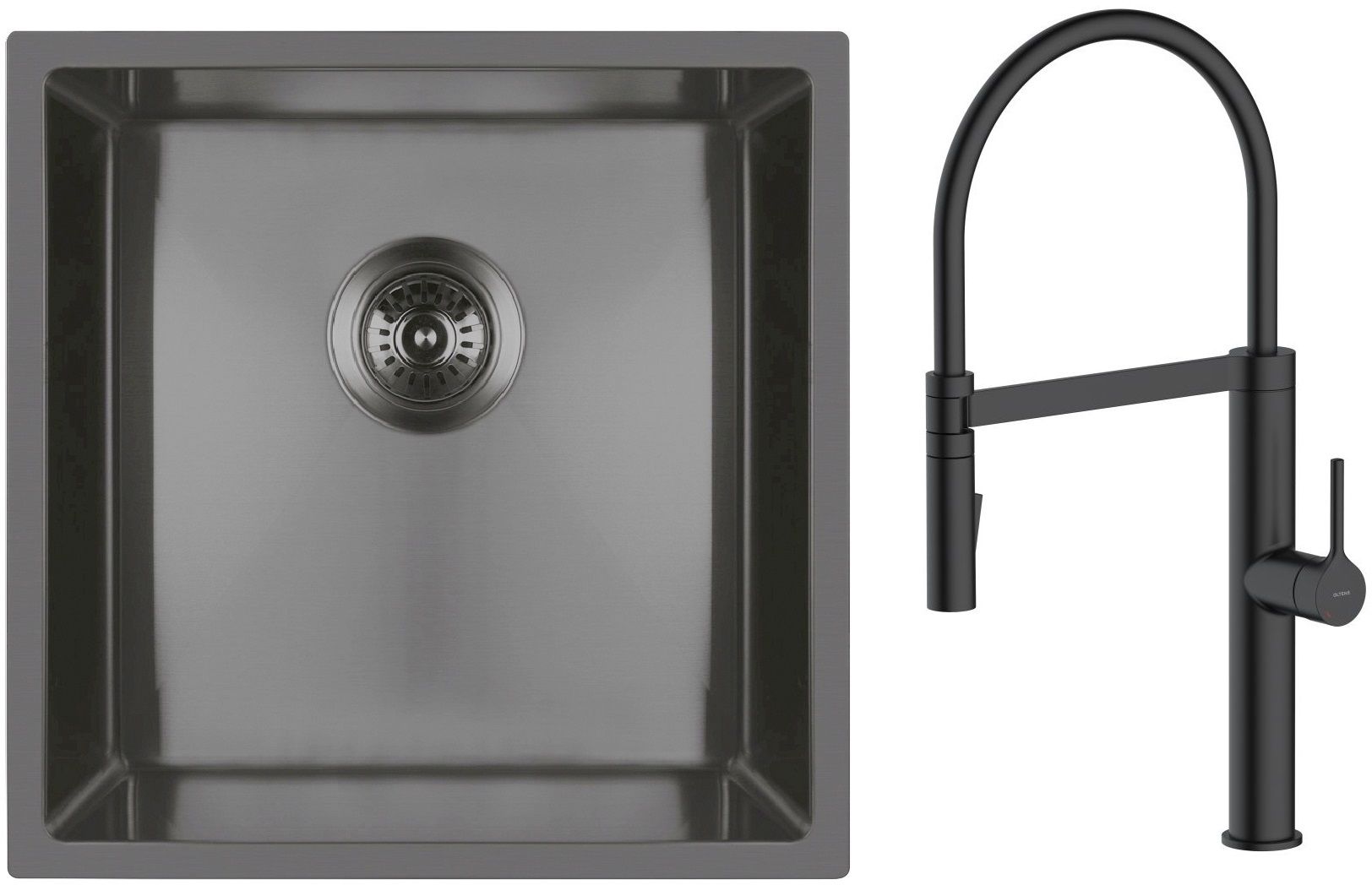 Zestaw Oltens Stalvask zlewozmywak stalowy 44x44 cm z baterią kuchenną Borga czarny/czarny mat (71100300, 35207300) - Wysyłka w 24h
