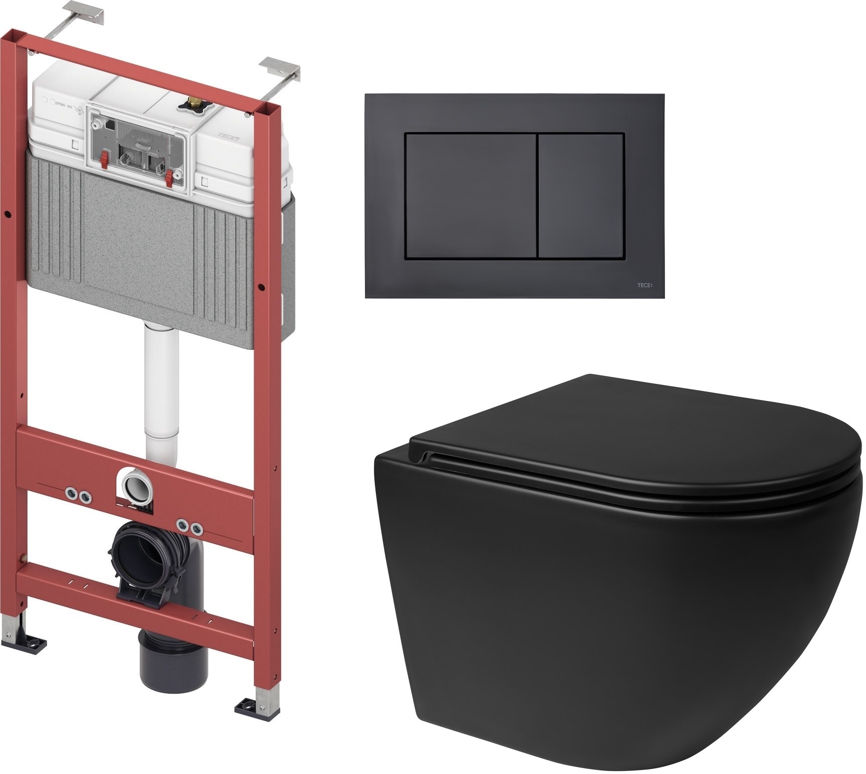 Zestaw Oltens Hamnes miska WC wisząca z deską wolnoopadającą i stelaż podtynkowy Tece Base z przyciskiem Now czarny mat (9400407, ... - Wysyłka w 24h