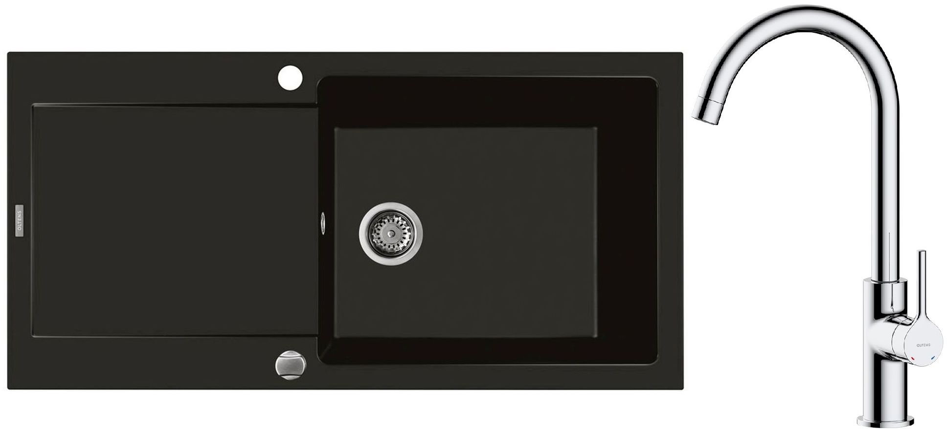 Zestaw Oltens Gravan zlewozmywak granitowy 1-komorowy 100x50 cm z baterią kuchenną Skafta czarny mat/chrom (72101300, 35206100) - Wysyłka w 24h