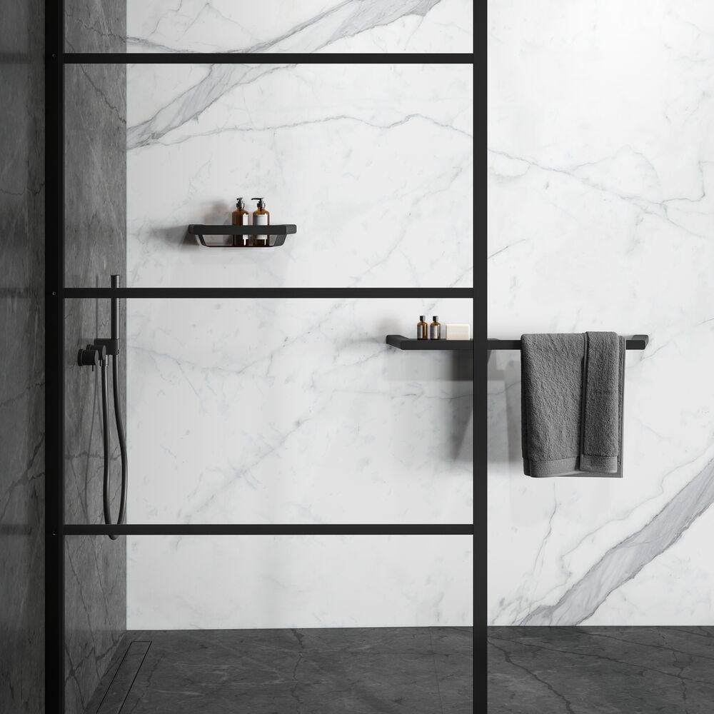 Geesa Shift wieszak na ręcznik 85 cm z półką czarny/szkło przezroczyste 919954-06-850