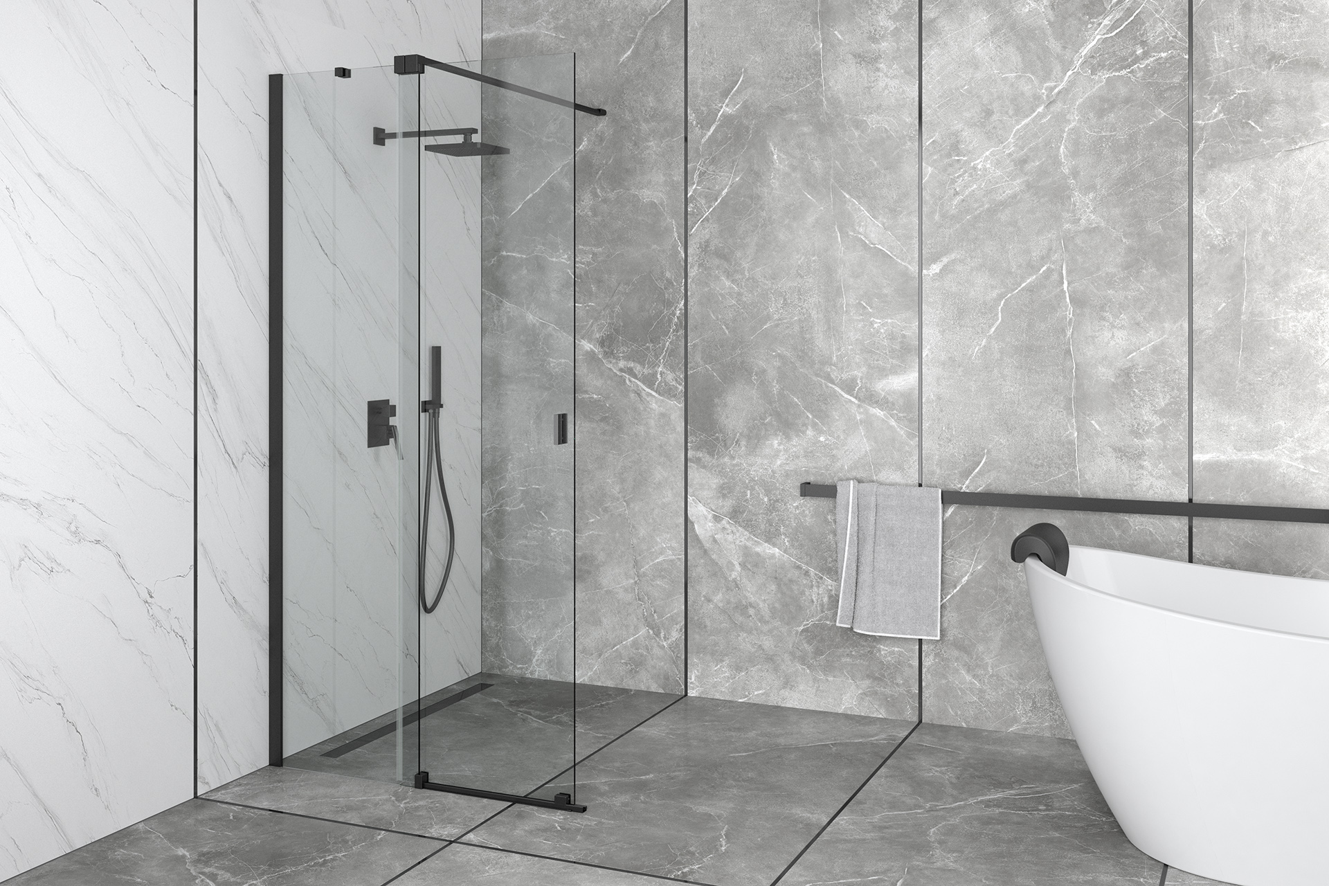 Besco Vayo Black Walk-In ścianka prysznicowa 100 cm czarny mat/szkło przezroczyste VYB-100-200C