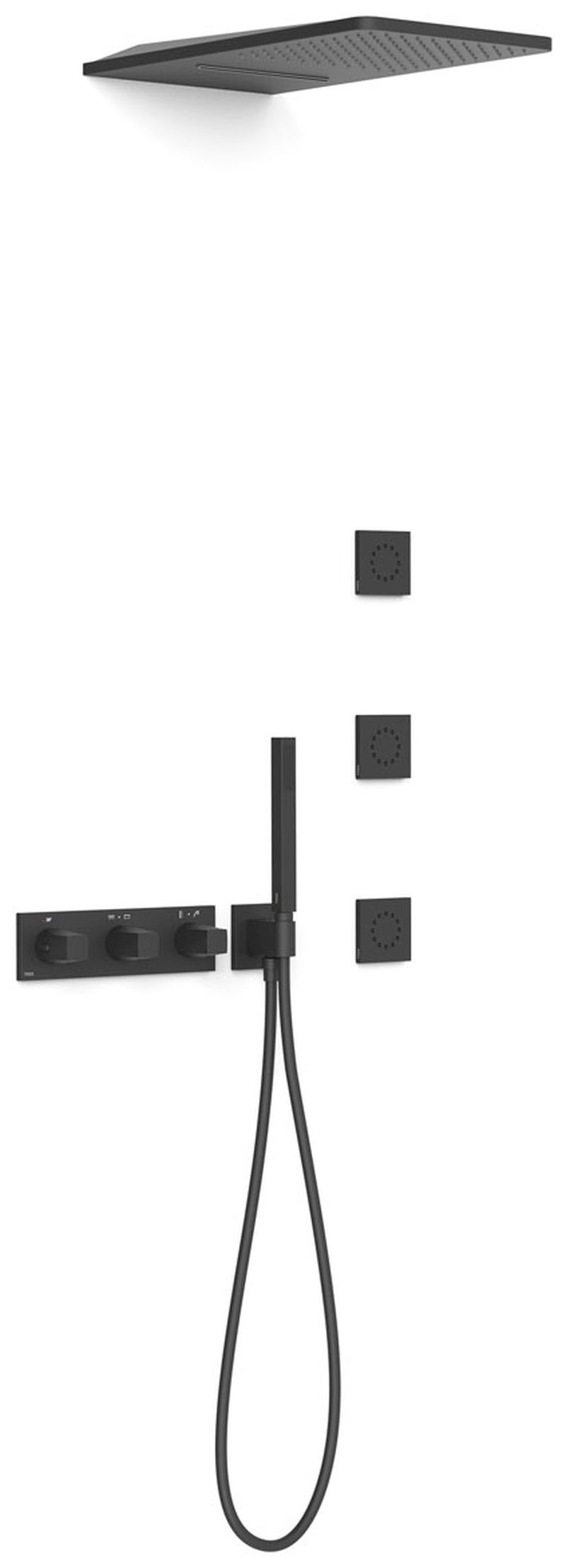 Tres B-System zestaw prysznicowy podtynkowy termostatyczny z deszczownicą czarny mat 30725405NM
