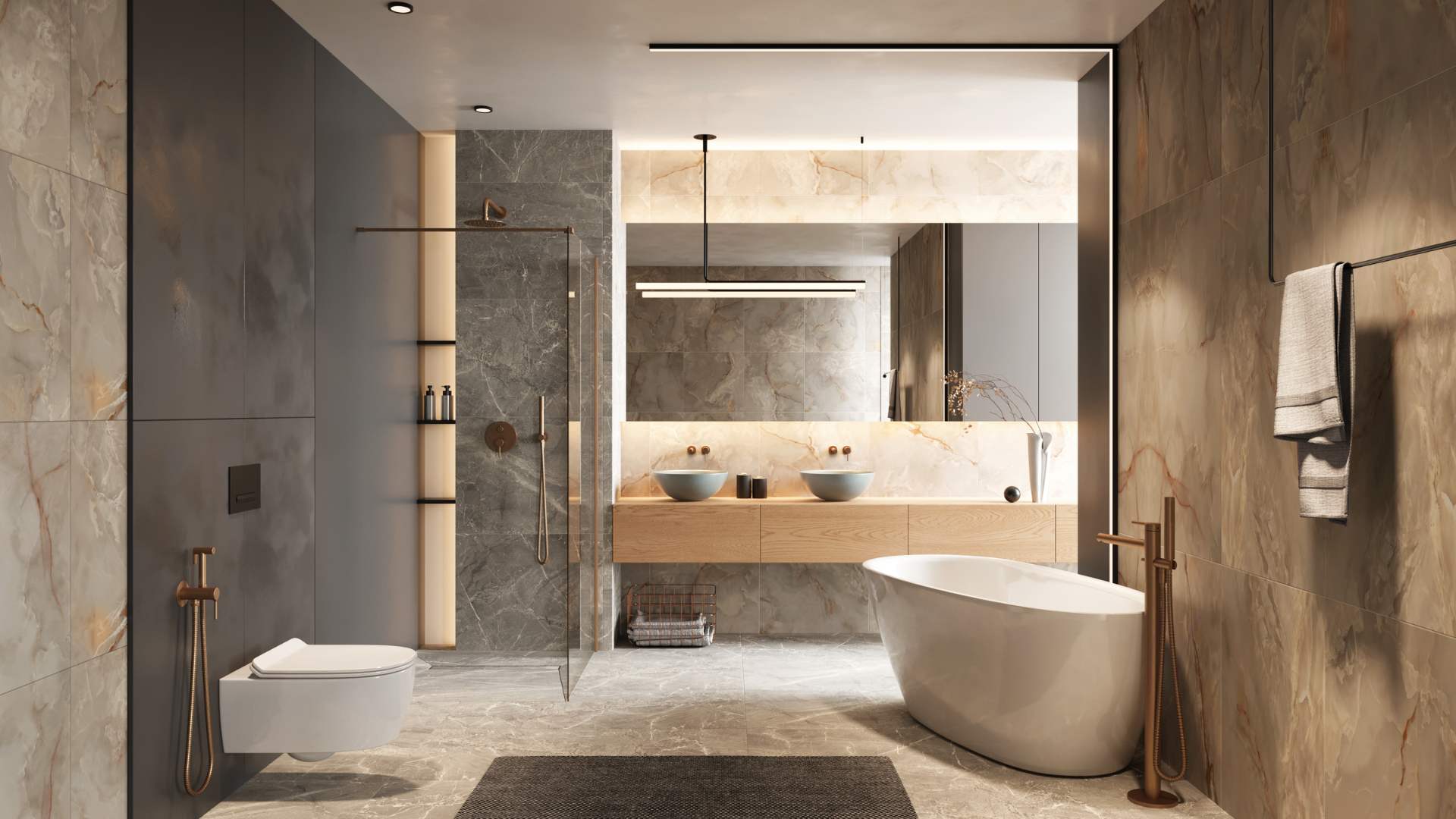 Excellent Pi bateria bidetowa z zestawem prysznicowym podtynkowa miedź AREX.1204CB - Wysyłka w 24h