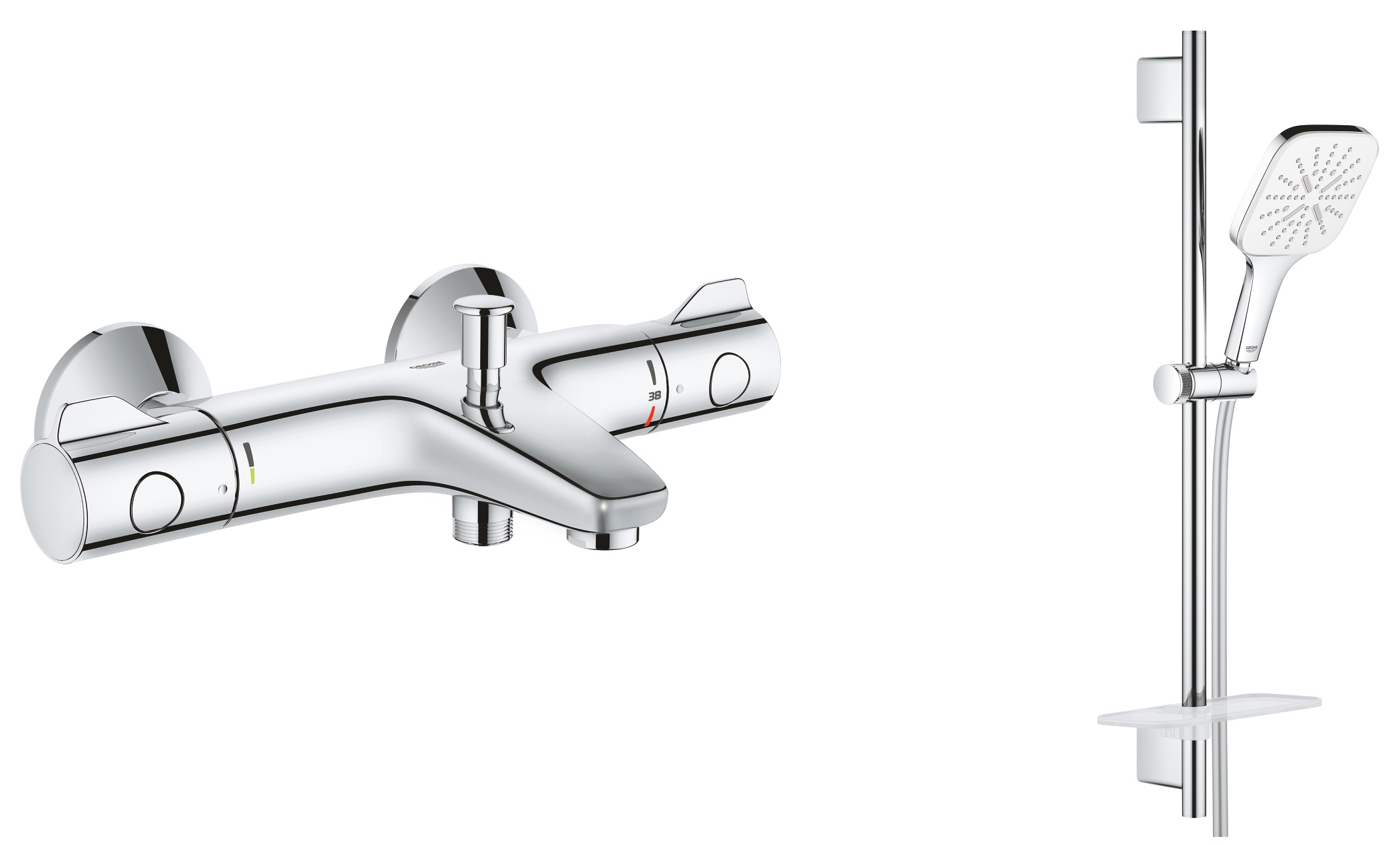 Zestaw Grohe Grohtherm 800 bateria wannowo-prysznicowa termostatyczna z zestawem prysznicowym Vitalio SmartActive 130 Cube chrom (34567000, ... - 