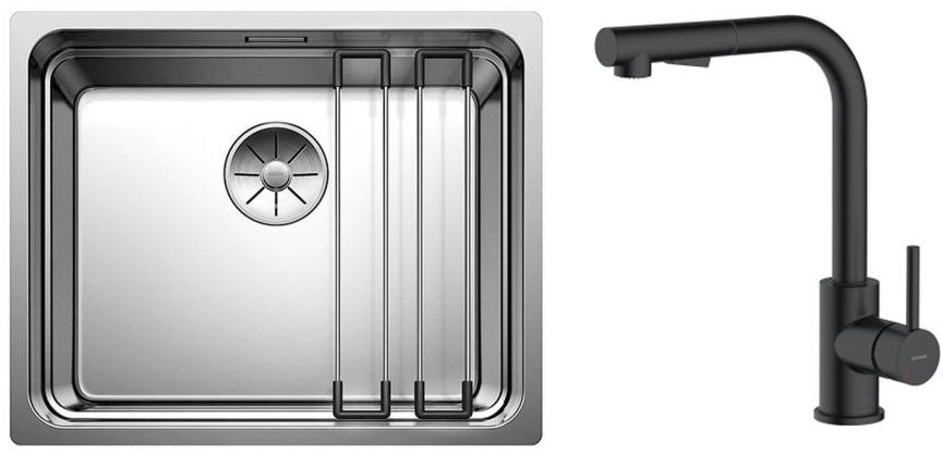 Zestaw Blanco Etagon 500-U zlewozmywak stalowy 54x44 cm z baterią kuchenną Oltens Myvat stojąca z wyciąganą wylewką czarny mat ... - Wysyłka w 24h