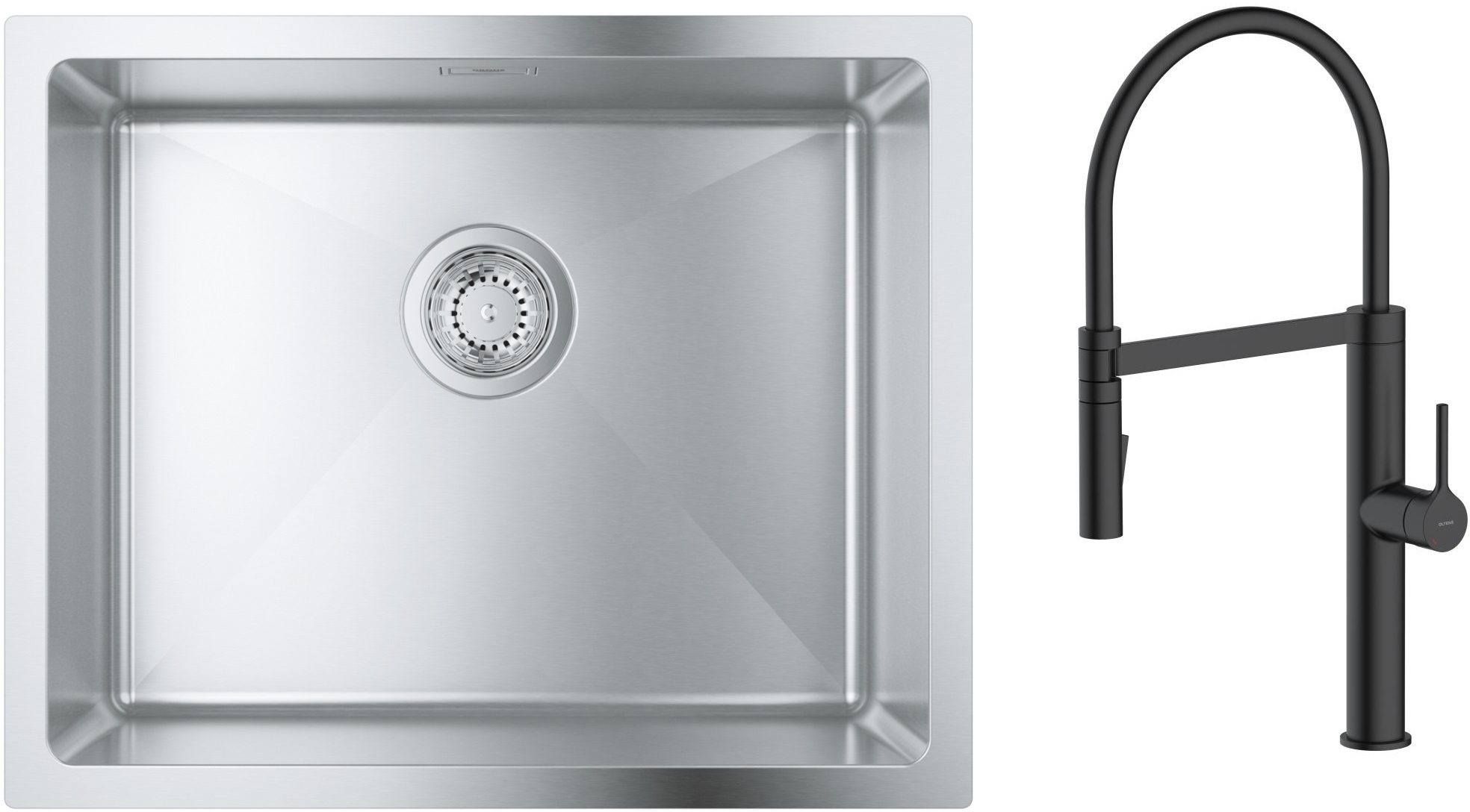 Zestaw Grohe K700 zlewozmywak 50x40 cm z baterią kuchenną Oltens Borga stal szlachetna/czarny mat (35207300, 31574SD1) - Wysyłka w 24h