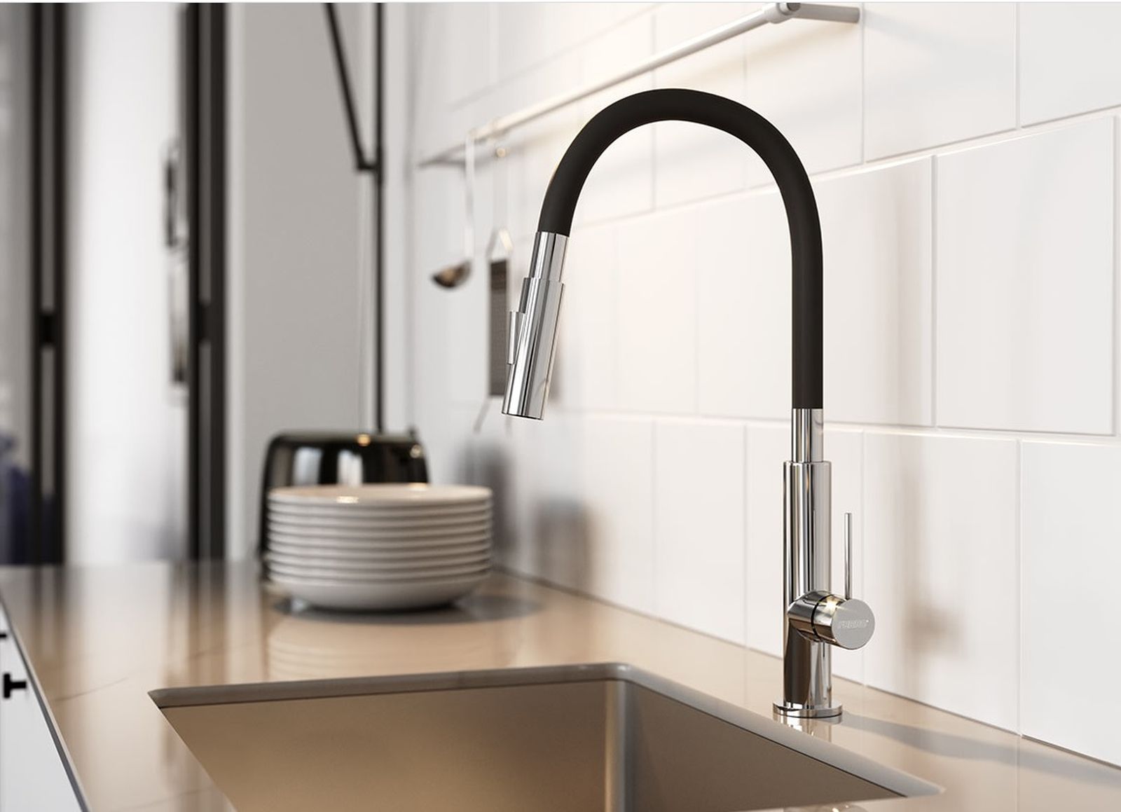 Ferro Zumba Slim 2F bateria kuchenna z elastyczną wylewką czarny/chrom BZA43B - Wysyłka w 24h