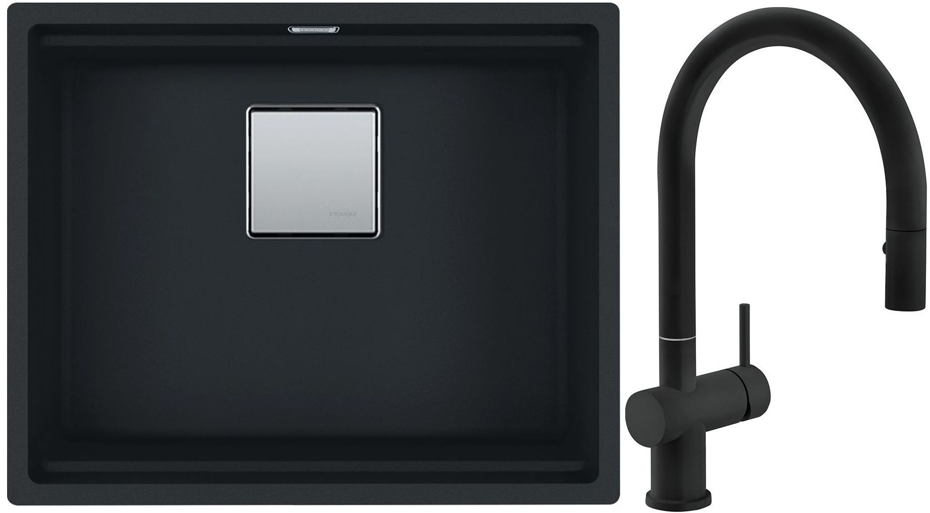 Franke Kanon KNG 110-62 zlewozmywak 62x42 cm Fragranite czarny mat z baterią kuchenną Active Neo czarny mat (1250633003, 1150653404)