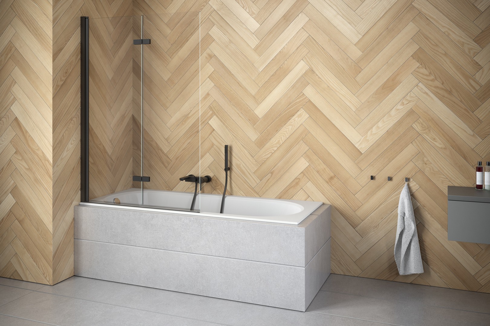 Besco Lumix parawan nawannowy 100x145 cm dwuskrzydłowy czarny mat/szkło przezroczyste PLB-2S